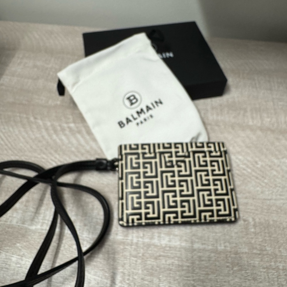 Balmain Monogram Black and Cream Card Holder